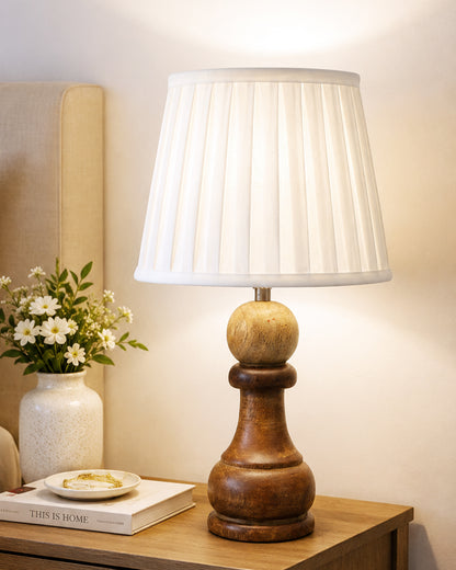 Chess Bedside Table Desk Lamp Rustic Wood Base Fabric Shade for Décor, Accent Light, Gameroom, Kids', Living Room, Bedroom, Office