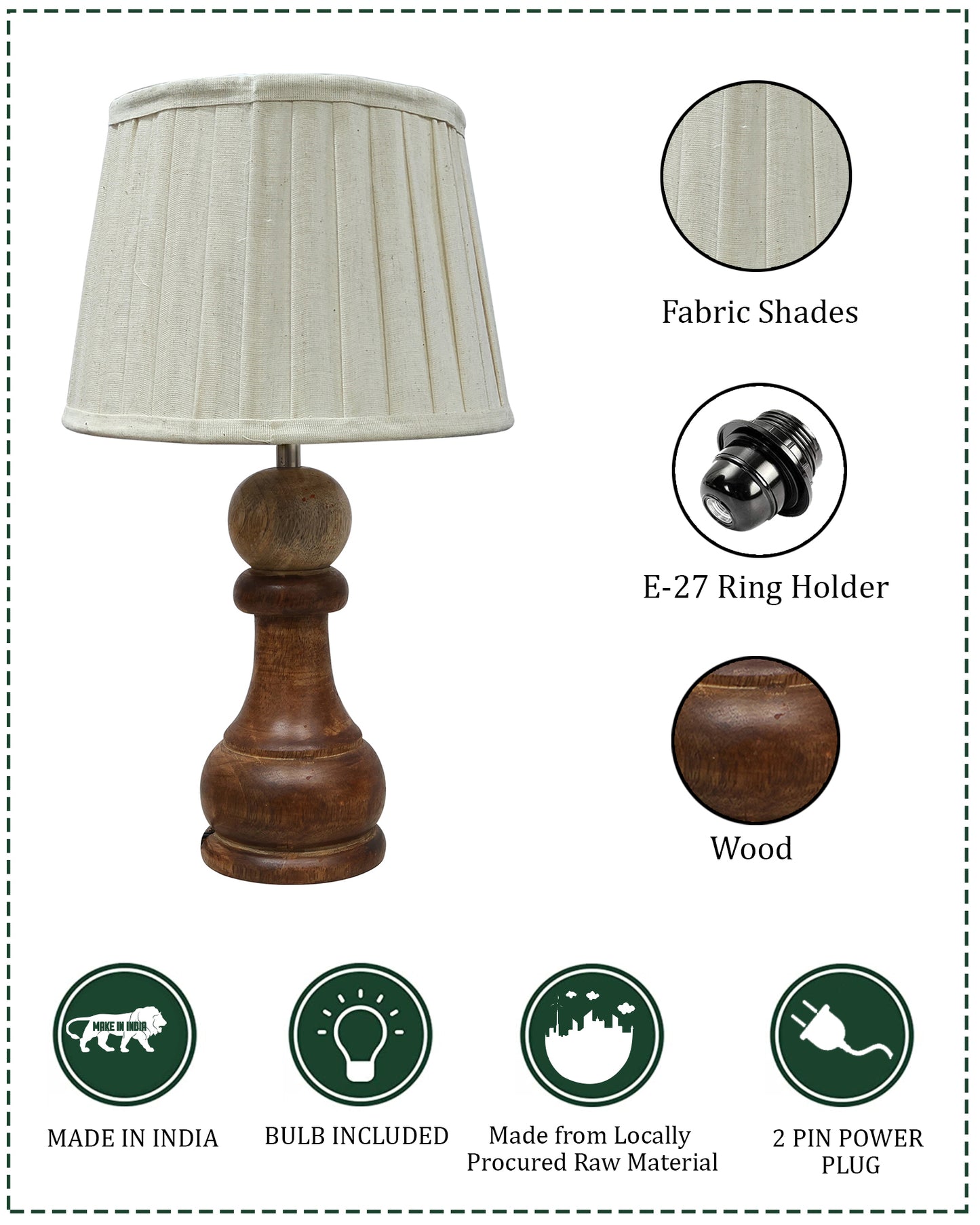 Chess Bedside Table Desk Lamp Rustic Wood Base Fabric Shade for Décor, Accent Light, Gameroom, Kids', Living Room, Bedroom, Office