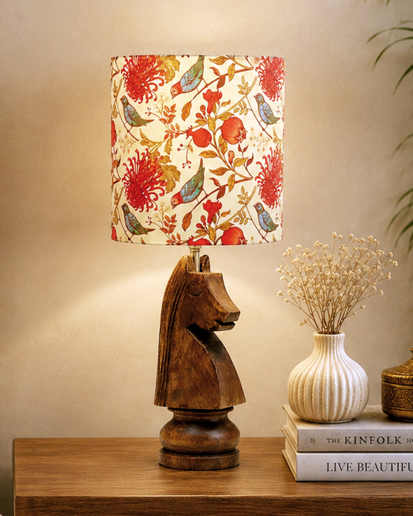 Chess Bedside Table Desk Lamp Rustic Wood Base Fabric Shade for Décor, Accent Light, Gameroom, Kids', Living Room, Bedroom, Office, Resturant
