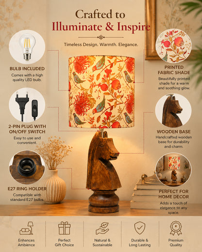 Chess Bedside Table Desk Lamp Rustic Wood Base Fabric Shade for Décor, Accent Light, Gameroom, Kids', Living Room, Bedroom, Office, Resturant