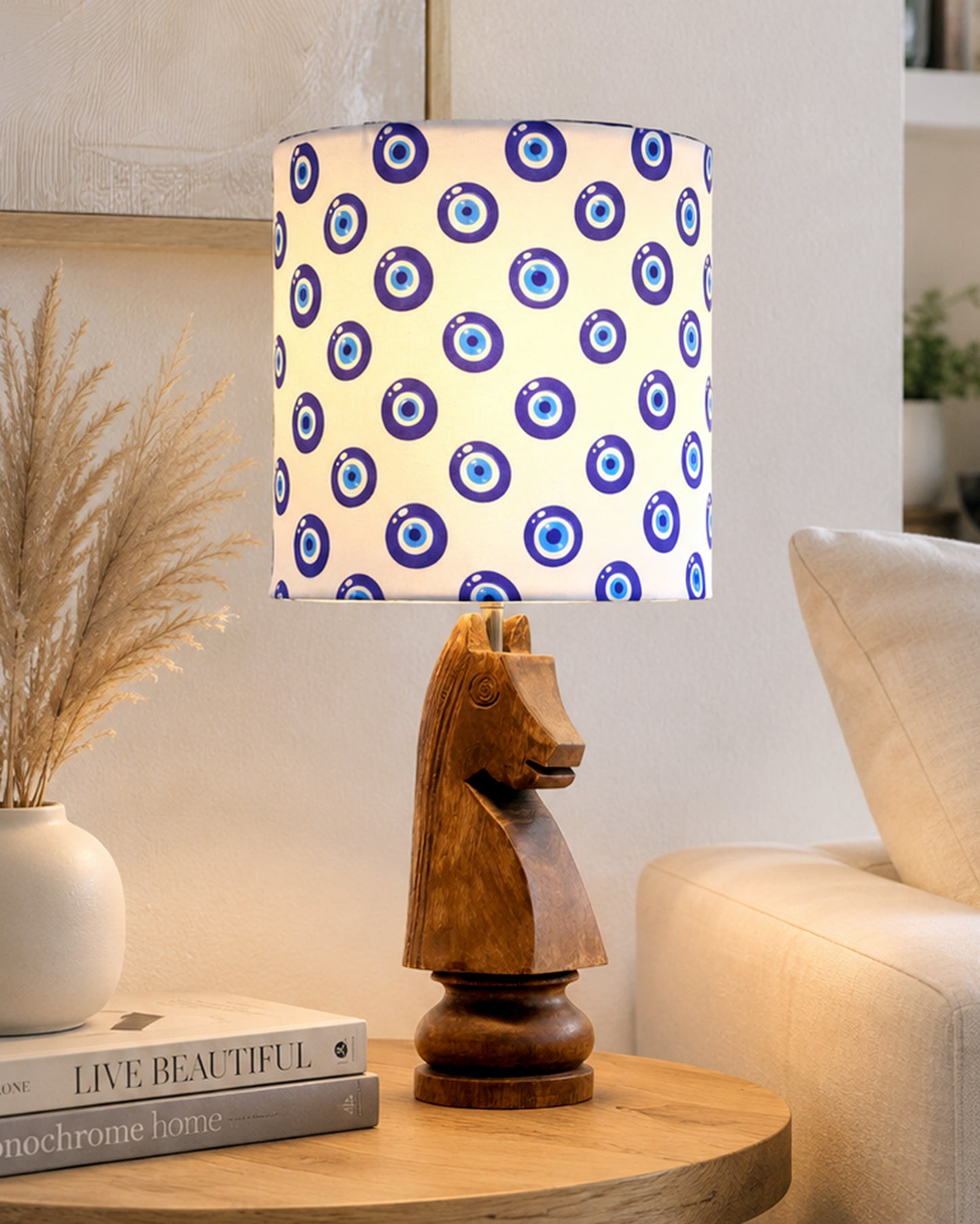 Chess Bedside Table Desk Lamp Rustic Wood Base Fabric Shade for Décor, Accent Light, Gameroom, Kids', Living Room, Bedroom, Office, Resturant