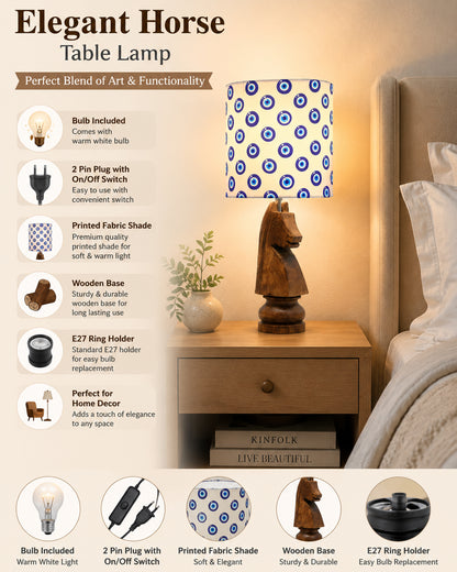 Chess Bedside Table Desk Lamp Rustic Wood Base Fabric Shade for Décor, Accent Light, Gameroom, Kids', Living Room, Bedroom, Office, Resturant
