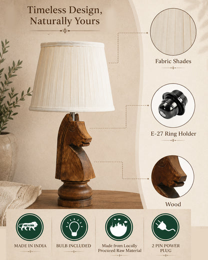 Chess Bedside Table Desk Lamp Rustic Wood Base Fabric Shade for Décor, Accent Light, Gameroom, Kids', Living Room, Bedroom, Office, Resturant