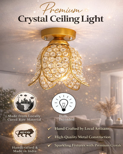 Metal Lotus Crystal Flush Mount Ceiling Light, for Hallway Light Fixture Ceiling