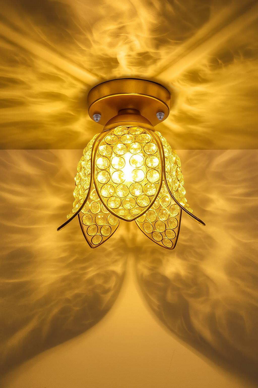 Metal Lotus Crystal Flush Mount Ceiling Light, for Hallway Light Fixture Ceiling