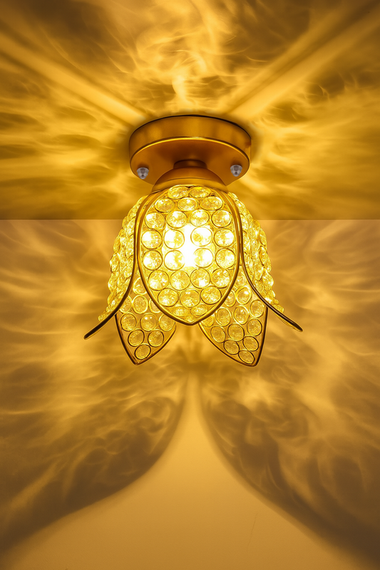 Metal Lotus Crystal Flush Mount Ceiling Light, for Hallway Light Fixture Ceiling