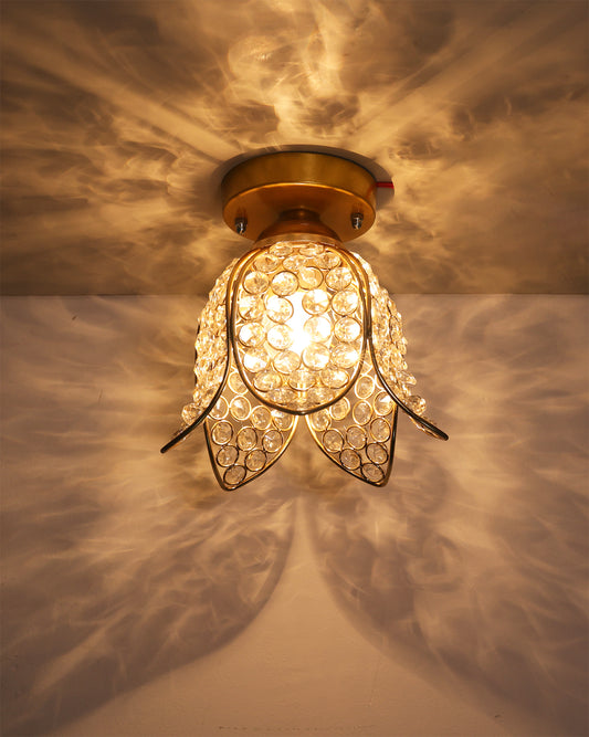 Metal Lotus Crystal Flush Mount Ceiling Light, for Hallway Light Fixture Ceiling