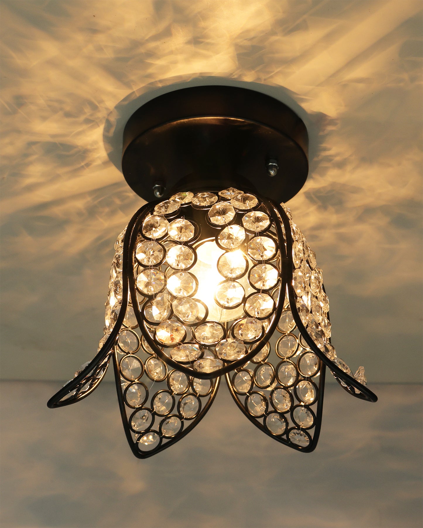 Metal Lotus Crystal Flush Mount Ceiling Light, for Hallway Light Fixture Ceiling