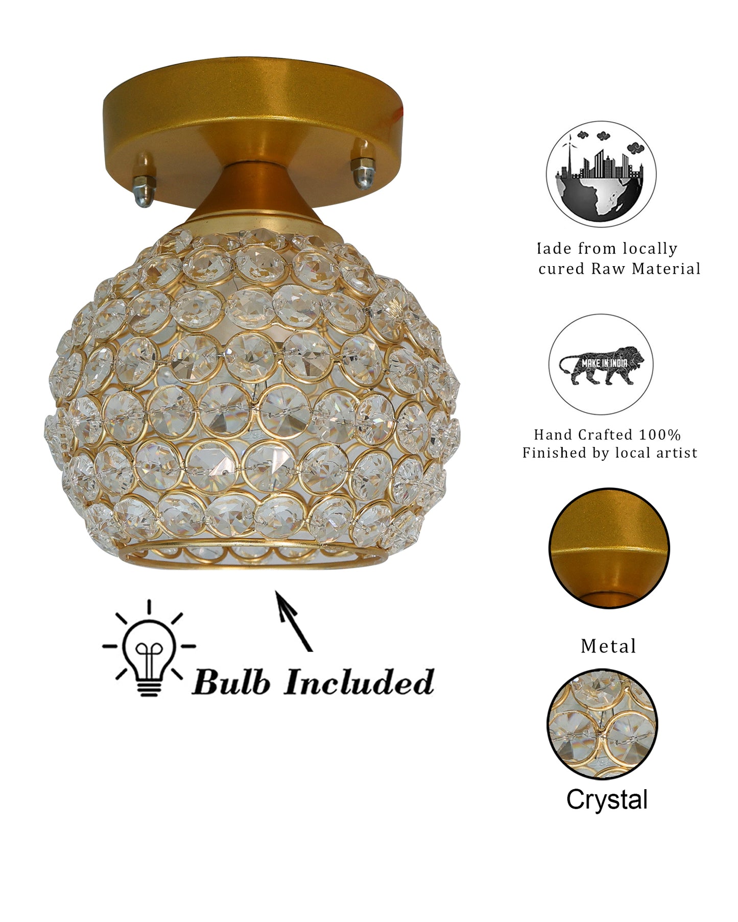 Semi Flush Mount Ceiling Light, Crystal Semi Flush Mount Light Fixture,Metal Crystal Flush Mount Ceiling Light, for Hallway Light Fixture