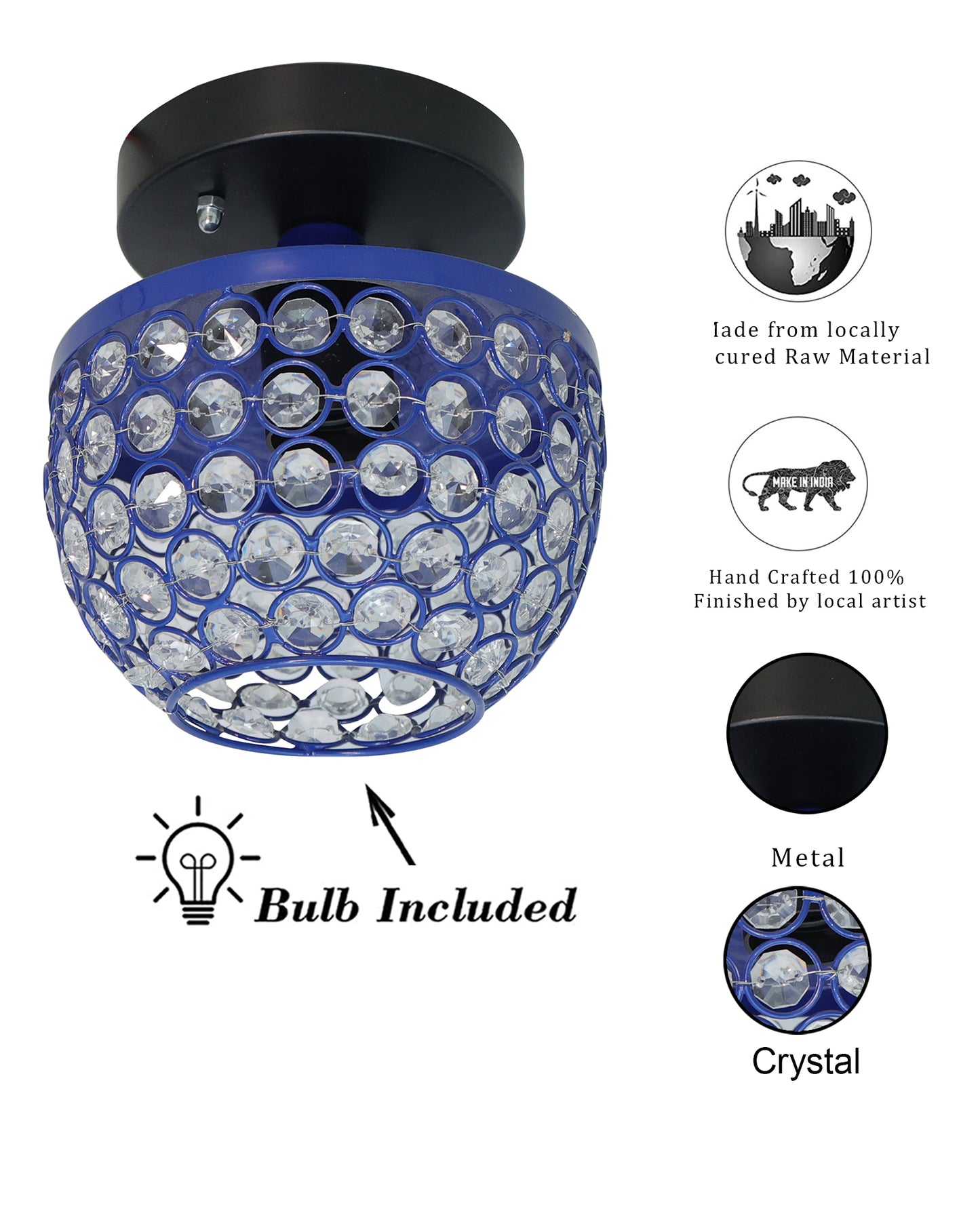 Semi Flush Mount Ceiling Light, Crystal Semi Flush Mount Light Fixture,Metal Crystal Flush Mount Ceiling Light, for Hallway Light Fixture