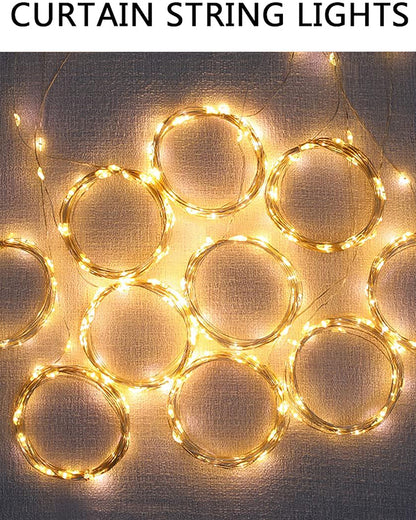 8 Modes Curtain Lights Copper String 300 LEDs 10 Fairy Light 3Mtr Each Indoor/Outdoor Decoration for Diwali, Christmas, Wedding, Party, Home, Patio Lawn