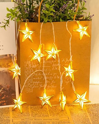 String Lights, Moroccon Copper Lights 5M 14LED Indoor Outdoor Fairy Globe String Lights,for Garden,Patio,Christmas,Wedding,Home, Party Decoration (Warm White), Golden Star