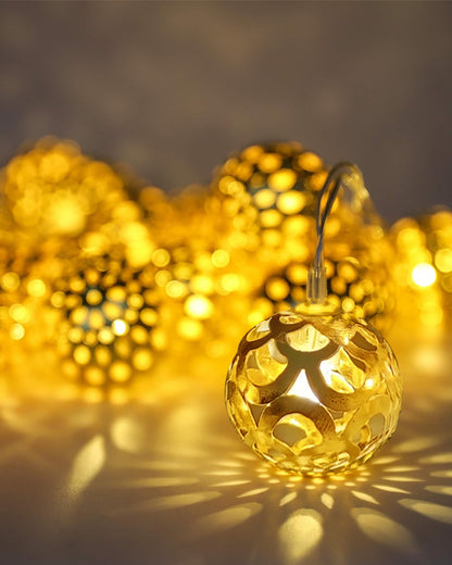 String Lights, Moroccon Copper Lights 5M 14LED Indoor Outdoor Fairy Globe String Lights,for Garden,Diwali,Christmas,Wedding,Home, Party Decoration (Warm White), Golden Metal ball