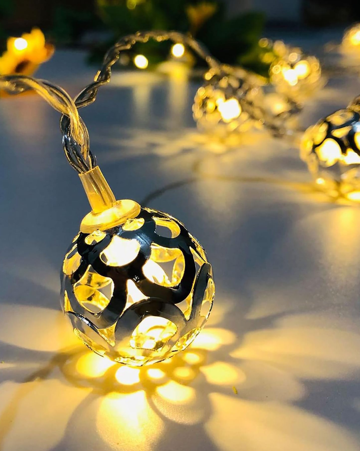 String Lights, Moroccon Copper Lights 5M 14LED Indoor Outdoor Fairy Globe String Lights,for Garden,Diwali,Christmas,Wedding,Home, Party Decoration (Warm White), Golden Metal ball