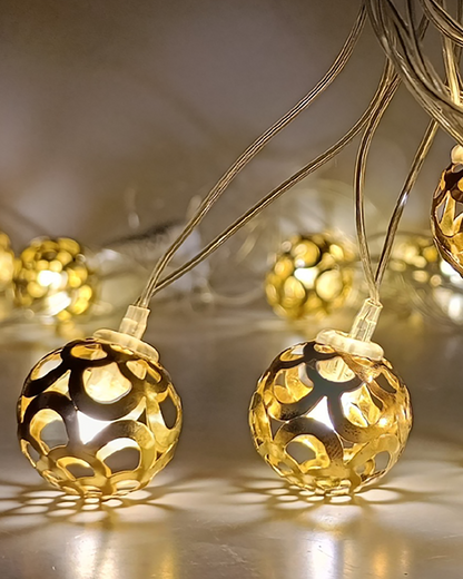 String Lights, Moroccon Copper Lights 5M 14LED Indoor Outdoor Fairy Globe String Lights,for Garden,Diwali,Christmas,Wedding,Home, Party Decoration (Warm White), Golden Metal ball