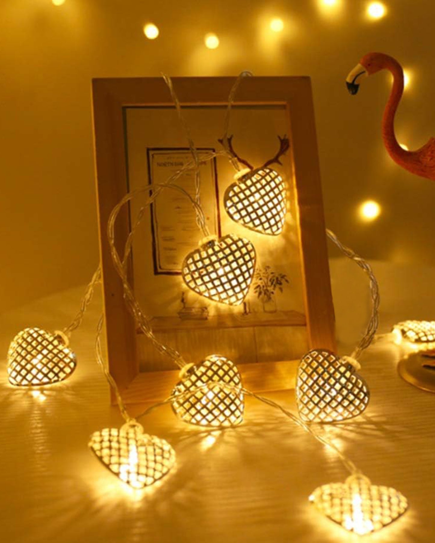String Lights, Moroccon Copper Lights 5M 14LED Indoor Outdoor Fairy Globe String Lights,for Garden,Diwali,Christmas,Wedding,Home, Party Decoration (Warm White), Golden Heart