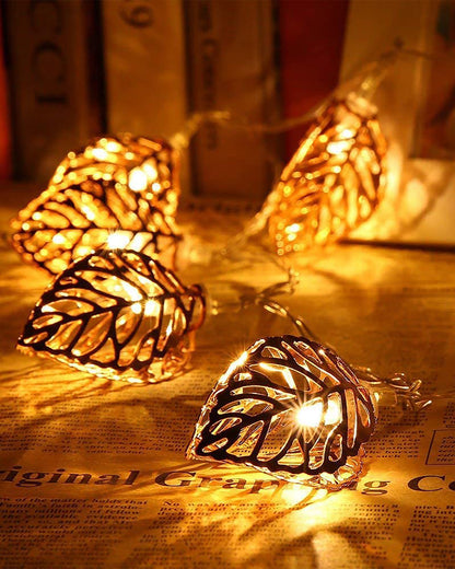 String Lights, Moroccon Copper Lights 5M 14LED Indoor Outdoor Fairy Globe String Lights,for Garden,Diwali,Christmas,Wedding,Home, Party Decoration (Warm White), Golden Leaf