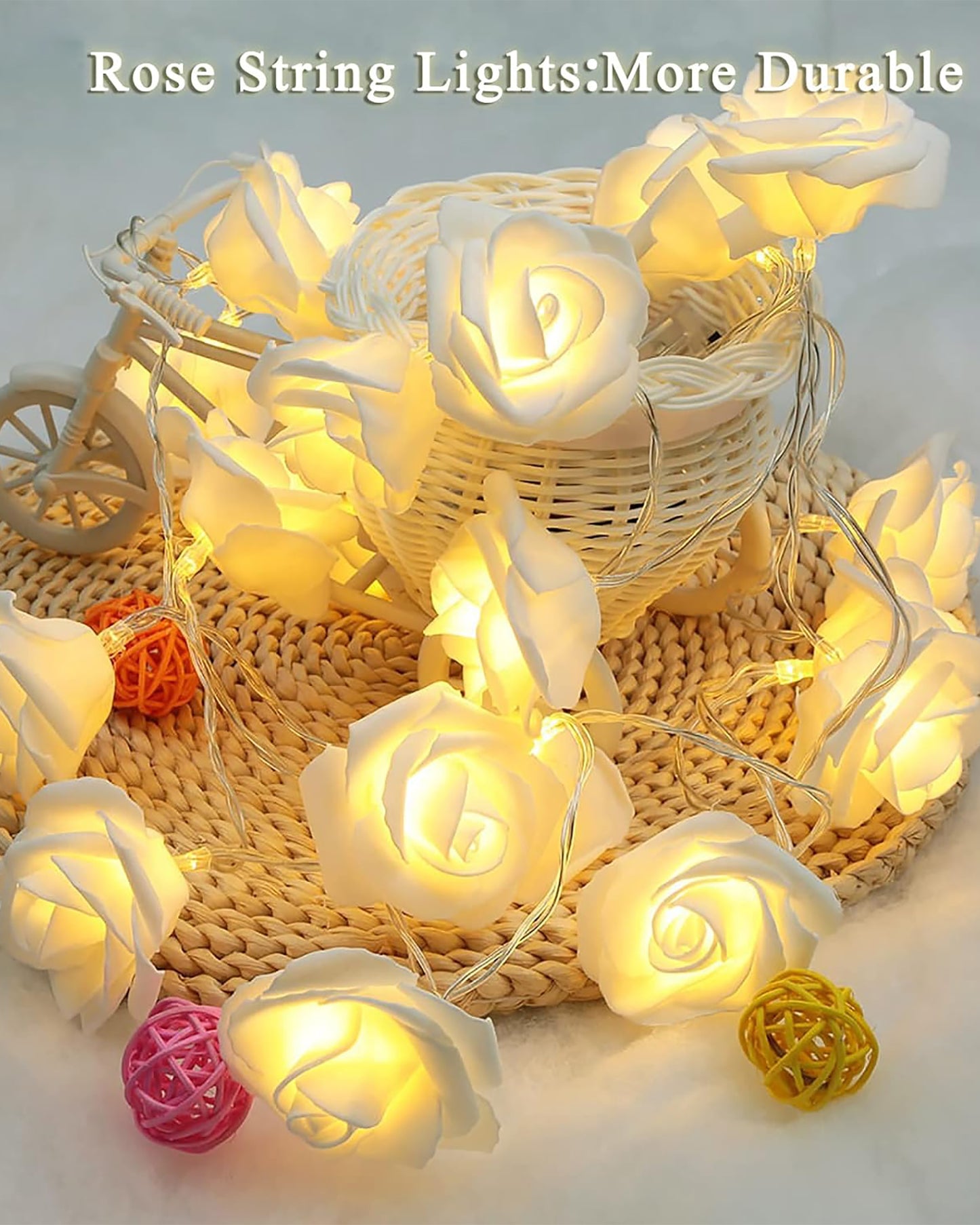 Warm White Rose String Lights 5M 14LED Indoor Outdoor Fairy Globe String Lights