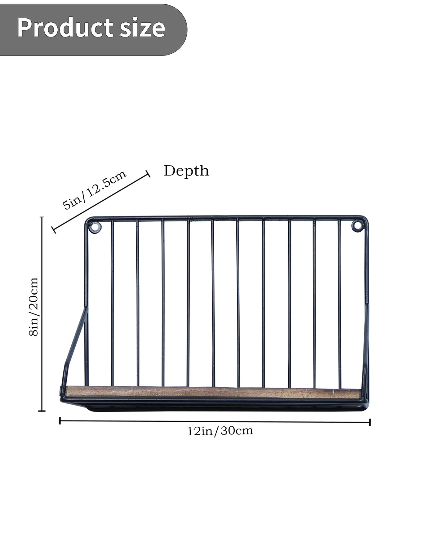 Metal Iron Wall Mount Shelf Bookshelf Floating Storage Rack Organization for Kitchen Bedroom Home Decor Kid Room DIY Wall Decorations Plants Holder with Wood Base, Single Set of 2