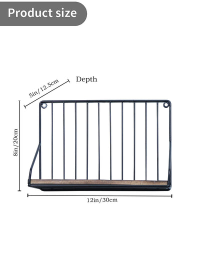Metal Iron Wall Mount Shelf Bookshelf Floating Storage Rack Organization for Kitchen Bedroom Home Decor Kid Room DIY Wall Decorations Plants Holder with Wood Base, Single Set of 2