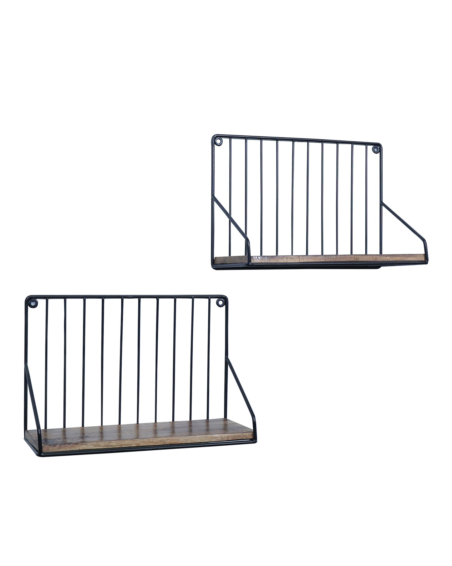 Metal Iron Wall Mount Shelf Bookshelf Floating Storage Rack Organization for Kitchen Bedroom Home Decor Kid Room DIY Wall Decorations Plants Holder with Wood Base, Single Set of 2