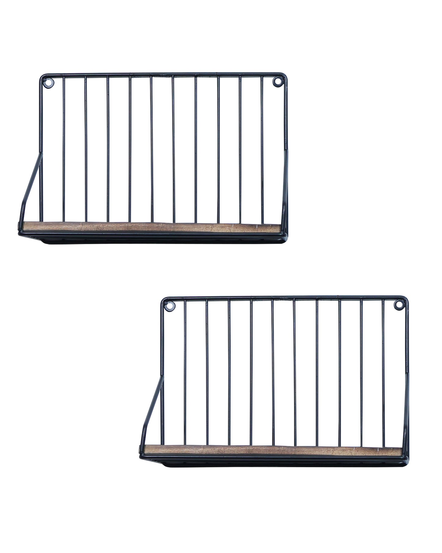 Metal Iron Wall Mount Shelf Bookshelf Floating Storage Rack Organization for Kitchen Bedroom Home Decor Kid Room DIY Wall Decorations Plants Holder with Wood Base, Single Set of 2