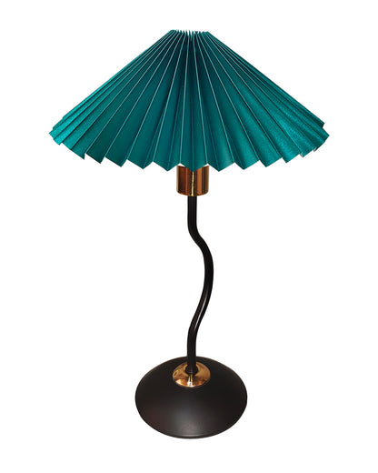 Matt Black Twister Small Pleated Lamp, Modern Bedside Nightstand/Table Lamp with Green Lampshade, Metal Base for Bedroom, Home Office, Living Room, Kids Dorm, E14 Holder