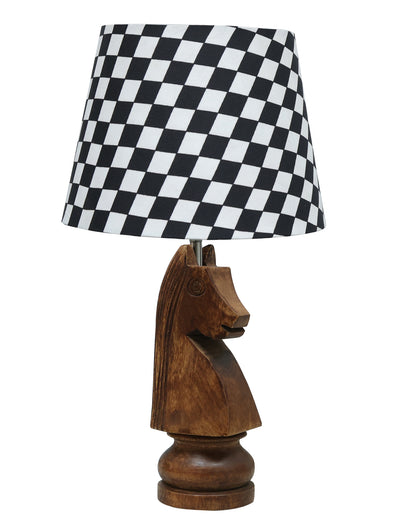 Chess Bedside Table Desk Lamp Rustic Wood Base Fabric Shade for Décor, Accent Light, Gameroom, Kids', Living Room, Bedroom, Office, Resturant