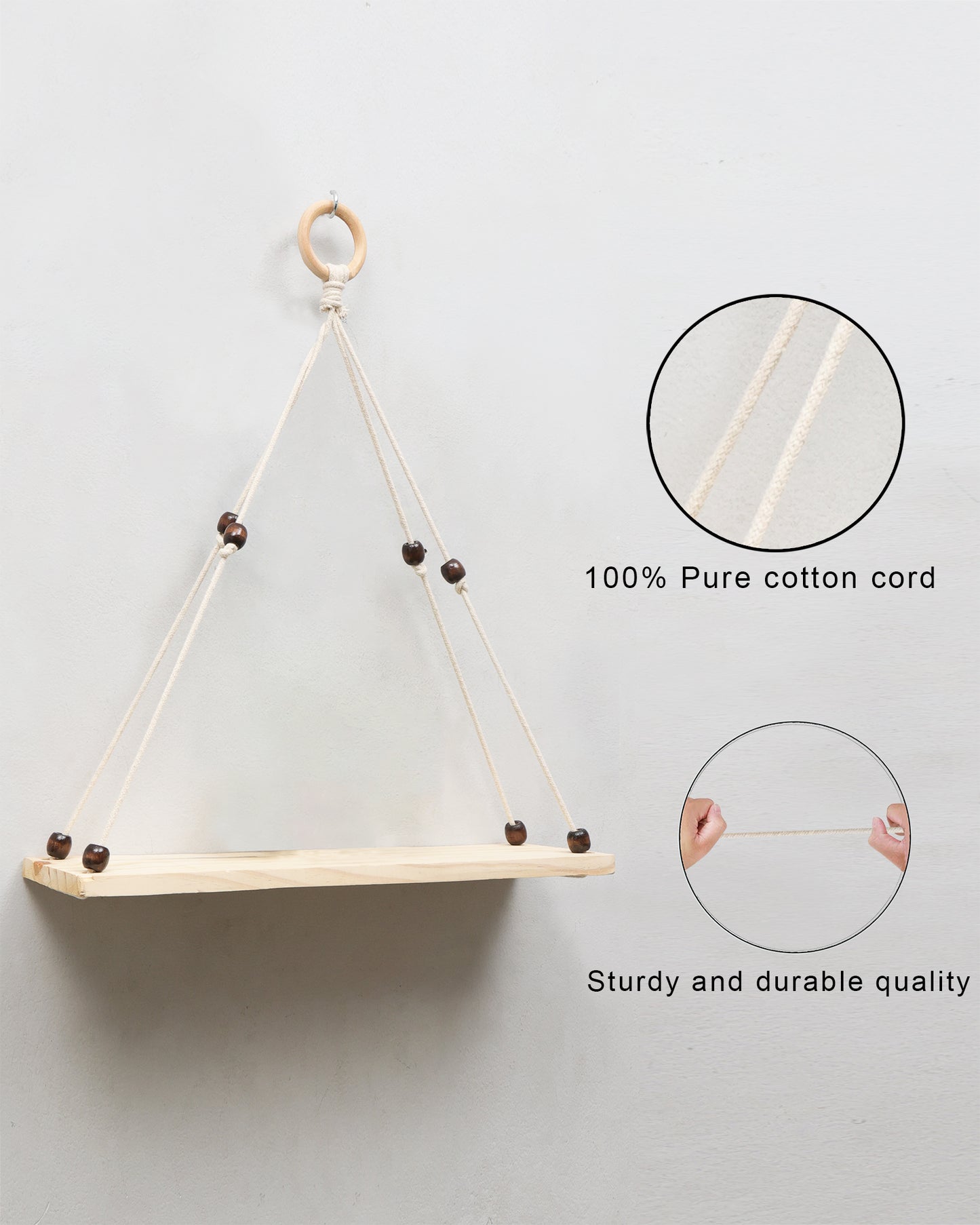 Wooden Wall Hanging Shelves ,Macrame Hanging Plant Shelf with Tassel,Boho Storage Floating Shelves Handmade Rustic Hanger Planter Rack Pot Stand Holder