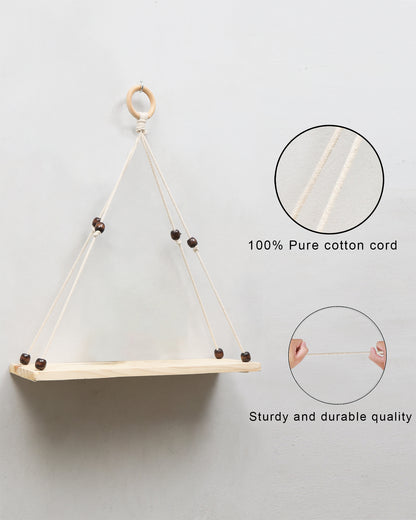 Wooden Wall Hanging Shelves ,Macrame Hanging Plant Shelf with Tassel,Boho Storage Floating Shelves Handmade Rustic Hanger Planter Rack Pot Stand Holder
