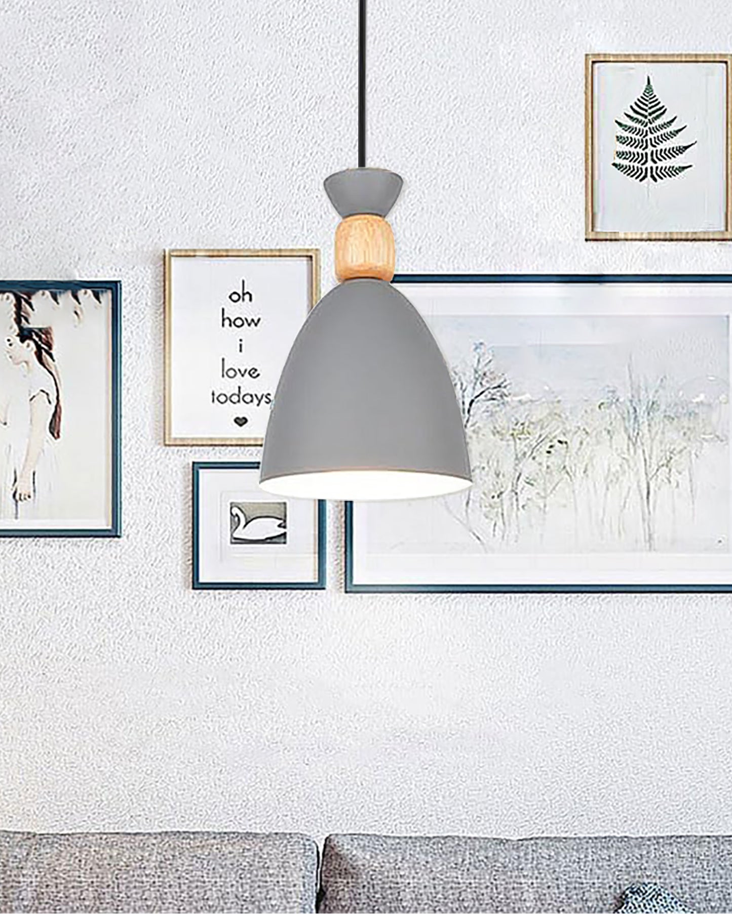 Aluminum Wood Chandelier Elegance Pendant Light Kit Modern Rustic Hanging Lamp E27 Base Hanging Light Grey