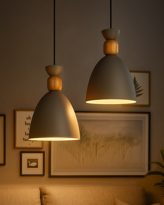 Aluminum Wood Chandelier Elegance Pendant Light Kit Modern Rustic Hanging Lamp E27 Base Hanging Light Grey