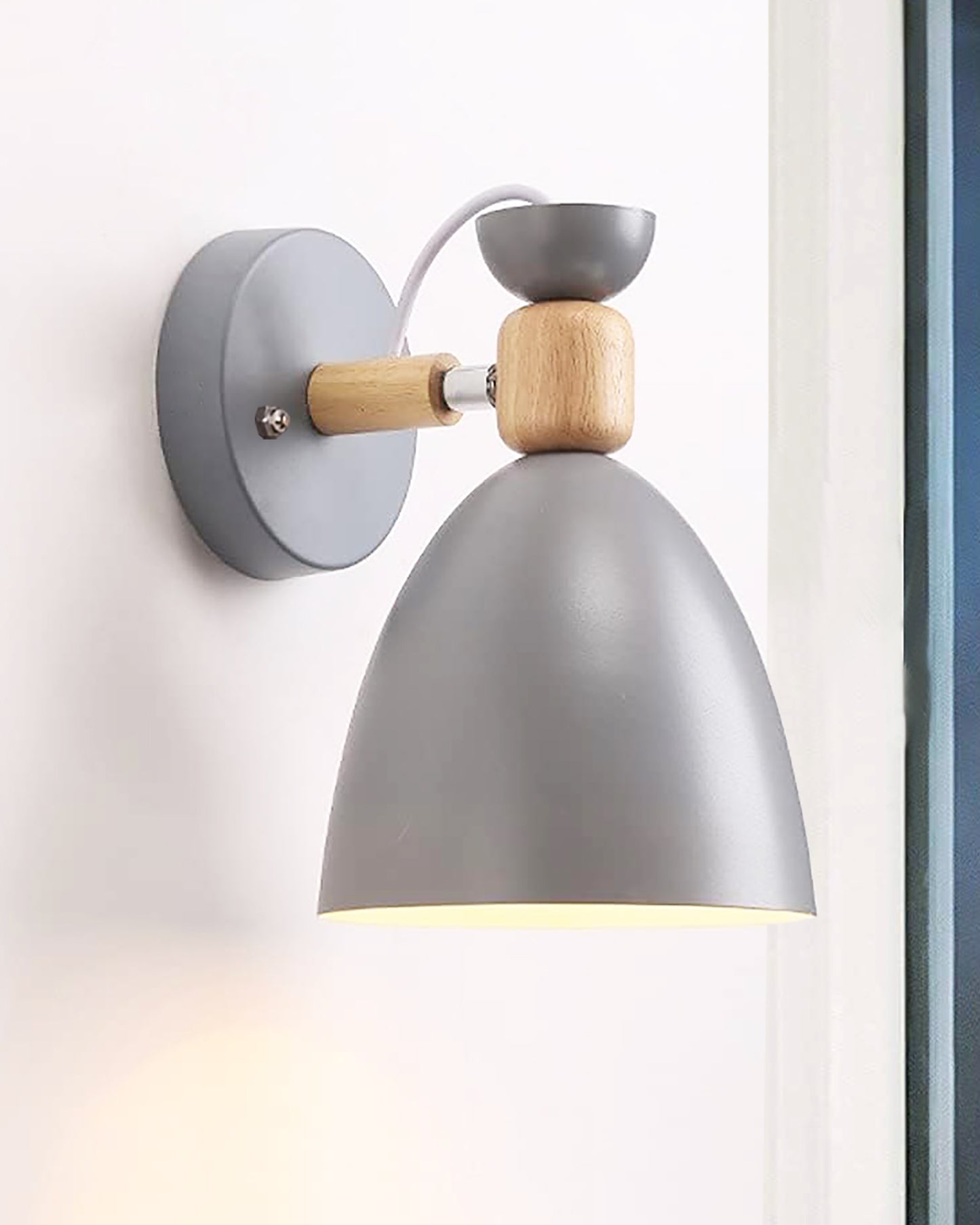Nordic Minimaslist Macaron Adjustable Modern Wooden Iron Wall Mounted LED Wall Light Living Room Bedside Sconce Steering Head Stair Lamp with Lampshade