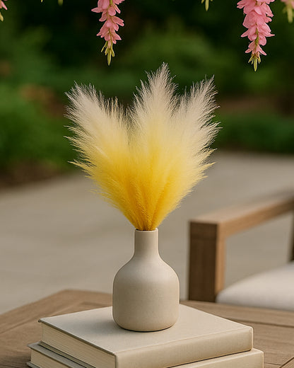 Homesake® Artificial Fluffy Pampas Grass Sticks | Pompous Faux Flowers For Vases | Decoration Items For Living Room Office Balcony Bedroom Table