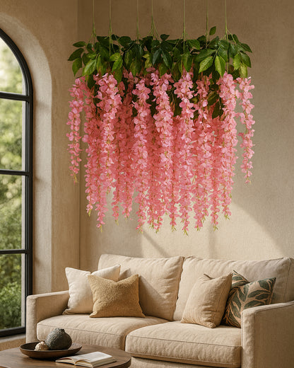 Wisteria Hanging Flowers 3.7 Feet Artificial Flowers Fake Wisteria Vine Hanging Garland Silk Flowers String for Wedding Party Home Greenery Wall Decor