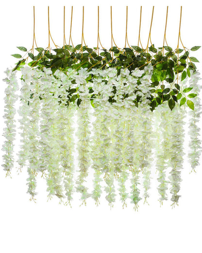 Wisteria Hanging Flowers 3.7 Feet Artificial Flowers Fake Wisteria Vine Hanging Garland Silk Flowers String for Wedding Party Home Greenery Wall Decor