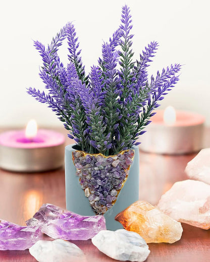 Artificial Lavender Flowers Plants Lifelike UV Resistant Fake Shrubs Greenery Bushes Bouquet to Brighten up Your Home Kitchen Garden Indoor Outdoor Decor(Purple), set of 4