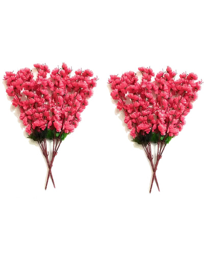 Artificial Peach Blossom Flower Bunch for Vase UV Resistant Fake Shrubs Greenery Bushes Bouquet to Brighten Home Kitchen Garden Indoor Outdoor Decor, 2 bunches - 22inch/55cm, Red