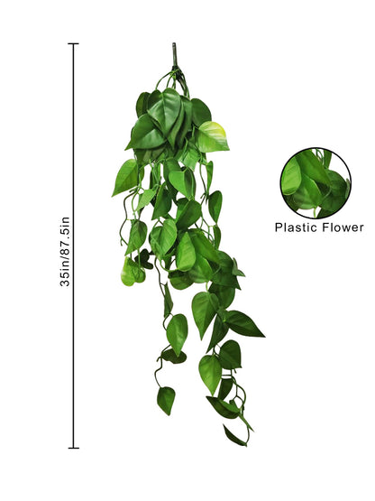 Hanging Plant Fake Money Hanging Plants with Metal Pots, Artificial, Faux Anthurium Leaf Hanging Basket Plant Vine Creeper Wall Home Room Indoor Outdoor Decor