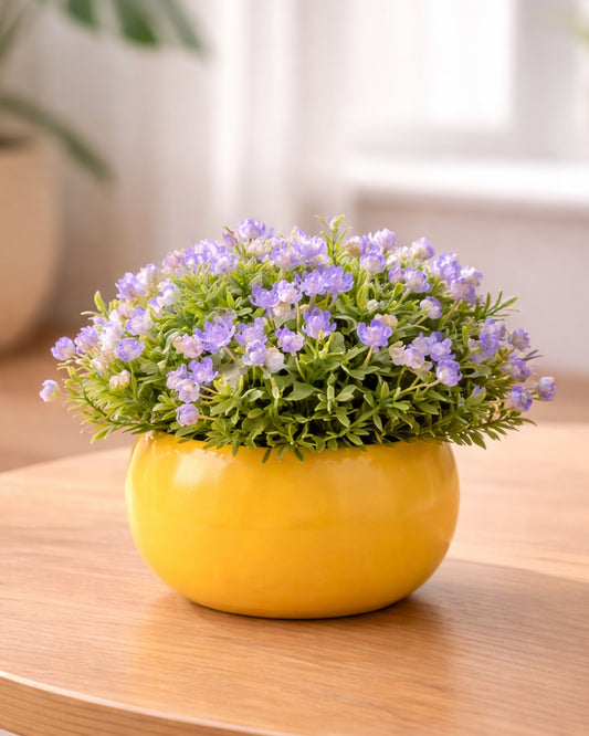 Homesake® Ice Italian Rose Bunch Artificial faux Decorative Voilet Flower Plant, Table Centerpieces, Floral Arrangements, Yellow Metal Pot