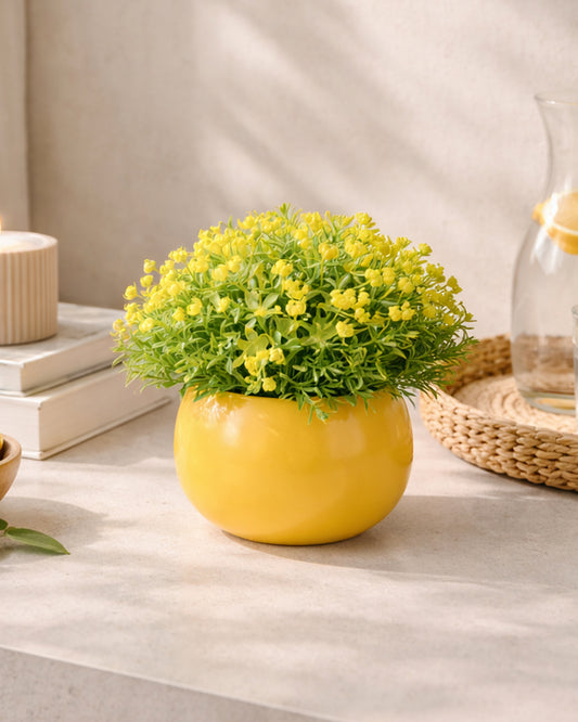 Homesake® Ice Italian Rose Bunch Artificial faux Decorative Yellow Flower Plant, Table Centerpieces, Floral Arrangements, Yellow Metal Pot