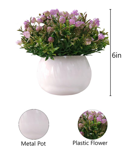 Ice Italian Rose Bunch Artificial faux Decorative Green Flower Plant, Table Centerpieces, Floral Arrangements, White Metal Pot