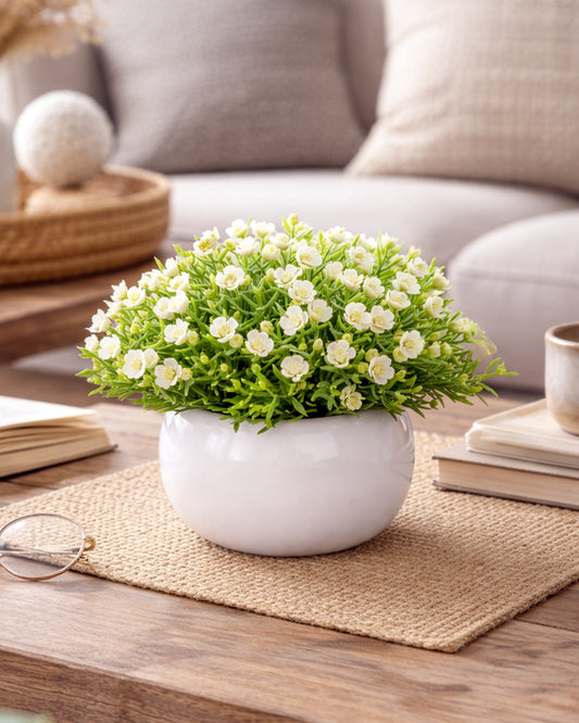 Homesake® Ice Italian Rose Bunch Artificial faux Decorative Yellow Flower Plant, Table Centerpieces, Floral Arrangements, White Metal Pot