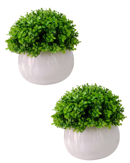 Fake Plants for Bathroom/Home Office Decor, Small Artificial Faux Greenery for House Decoration Office Cubicle Shelf Window, Boxwood, set of 2 with metal Pot