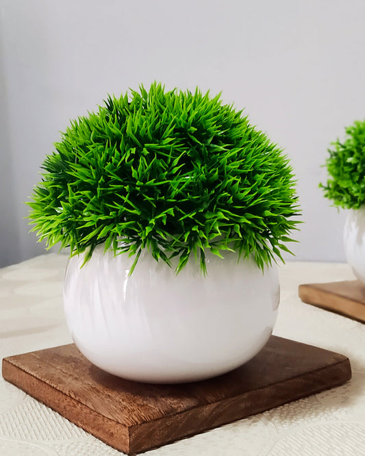 Fake Plants for Bathroom/Home Office Decor, Small Artificial Faux Greenery for House Decoration Office Cubicle Shelf Window, Trimming Ball, set of 2 with metal Pot