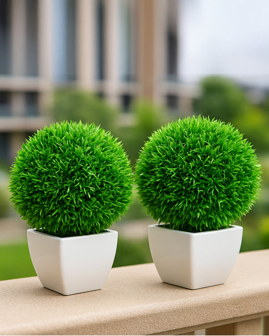 Fake Plants for Bathroom/Home Office Decor, Small Artificial Faux Greenery for House Decoration Office Cubicle Shelf Window, Trimming Ball, set of 4 (Without Pot)