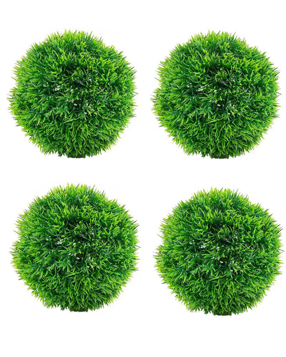 Fake Plants for Bathroom/Home Office Decor, Small Artificial Faux Greenery for House Decoration Office Cubicle Shelf Window, Trimming Ball, set of 4 (Without Pot)