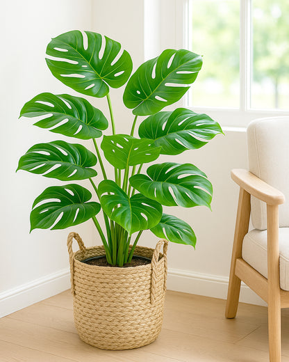 artificial monstera plant Artificial Ornamental Monstera Plant/Green Faux Tropical Plant Tree fo – Homesake.in