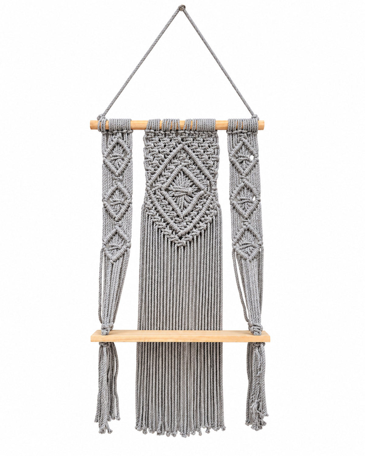 Macrame Wall Hanging Shelf Boho Decor Pine Wood Floating Shelf for Bedroom Living Room Nursery Bathroom, Handmade Woven Rope Storage Rack for Photo Frames Plant Display, Butterfly