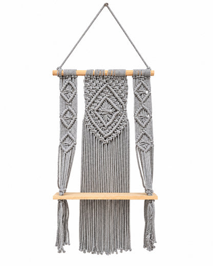 Macrame Wall Hanging Shelf Boho Decor Pine Wood Floating Shelf for Bedroom Living Room Nursery Bathroom, Handmade Woven Rope Storage Rack for Photo Frames Plant Display, Butterfly